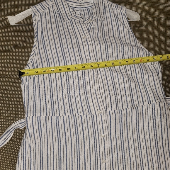 Old Navy Women Blue & White Linen Sleeveless Collared Knee Length Dress Size M - Picture 12 of 16